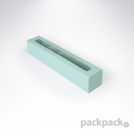 Krabička na makarónky 272x46x46 pastel mint s okienkom - krabicka-s-okienkom-mint2